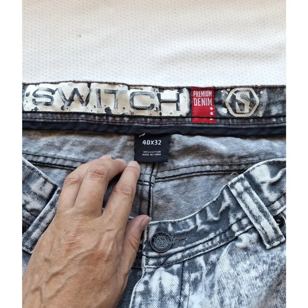 Switch Premium Denim Jeans Mens 40x32 Gray Acid Wash Distressed Ripped Y2K